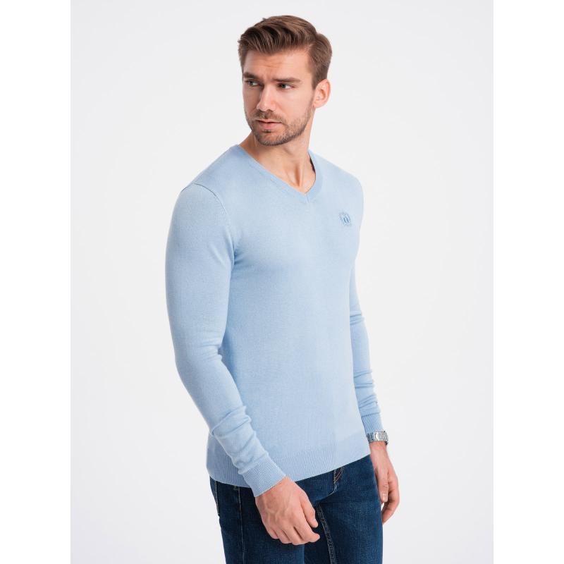 Elegáns férfi V-nyakú pulóver V10 OM-SWBS-0107 világoskék