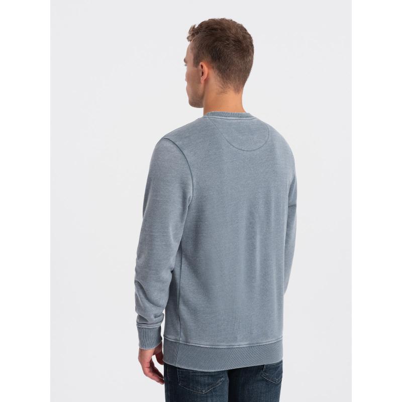 Mosható férfi pulóver dekoratív varrással V3 OM-SSDS-0131 világoskék