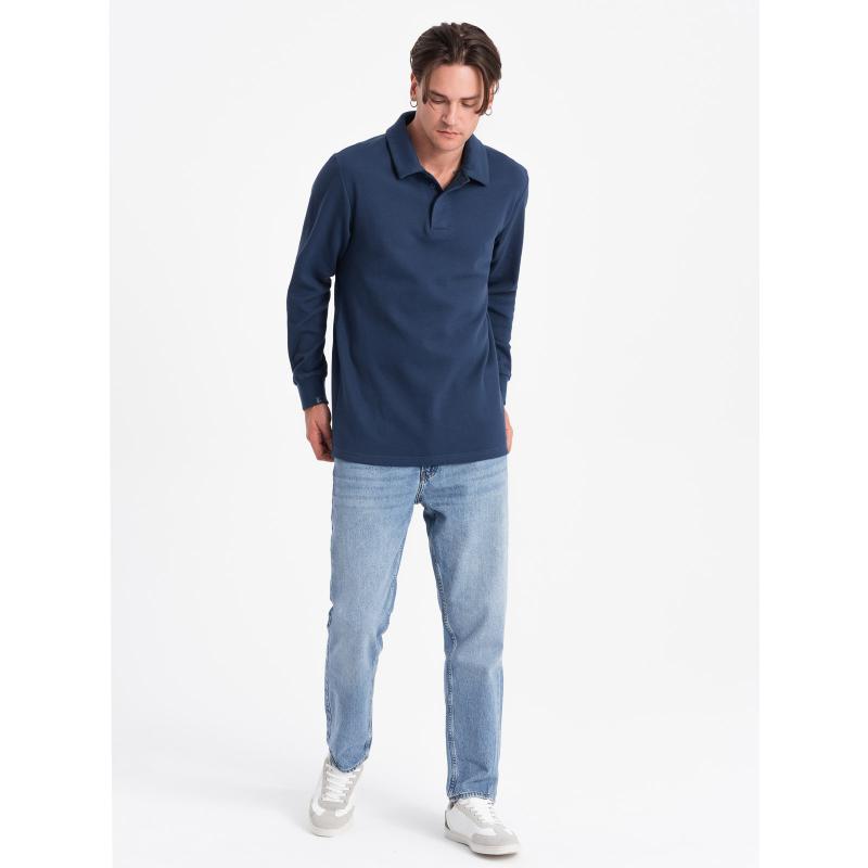 Pánská mikina s polo límcem  V5 OM-SSNZ-0149 tmavě modrá