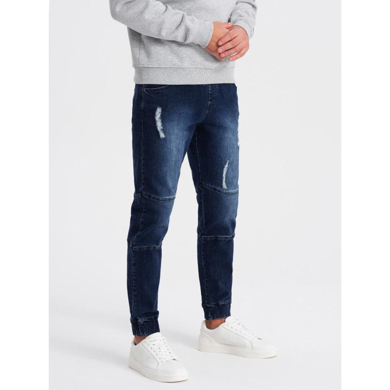 Férfi JOGGER márványozott, kopottas nadrág sötétkék