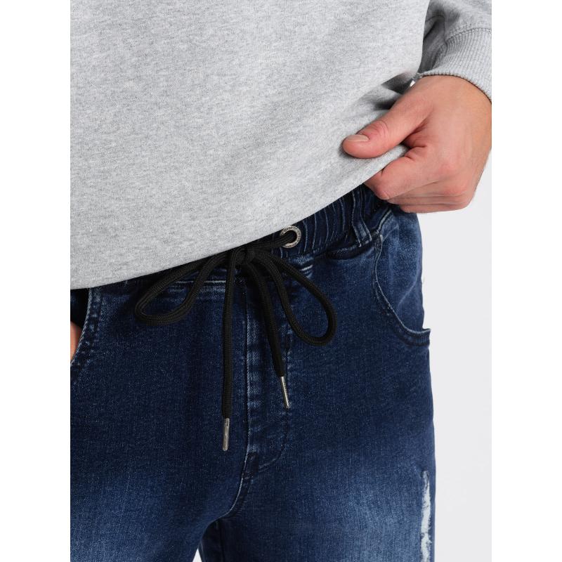 Férfi JOGGER márványozott, kopottas nadrág sötétkék