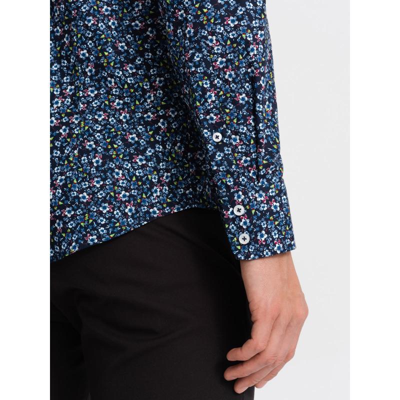 Férfi pamut SLIM FIT ing mintával sötétkék