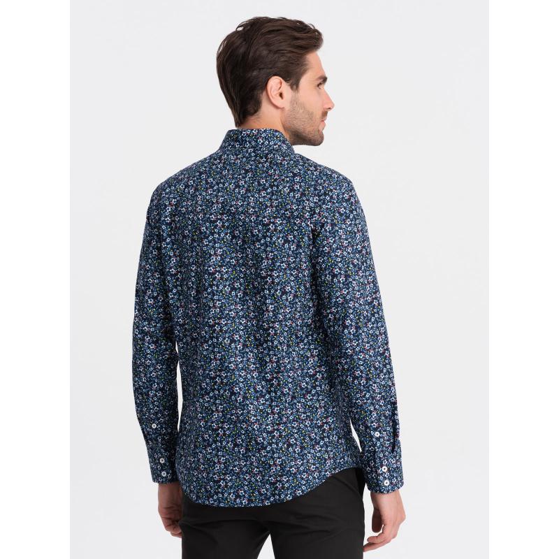 Férfi pamut SLIM FIT ing mintával sötétkék