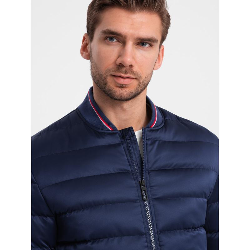 Pánska bunda bomber s manžetami V2 OM-JALP-22FW-007 tmavomodrá