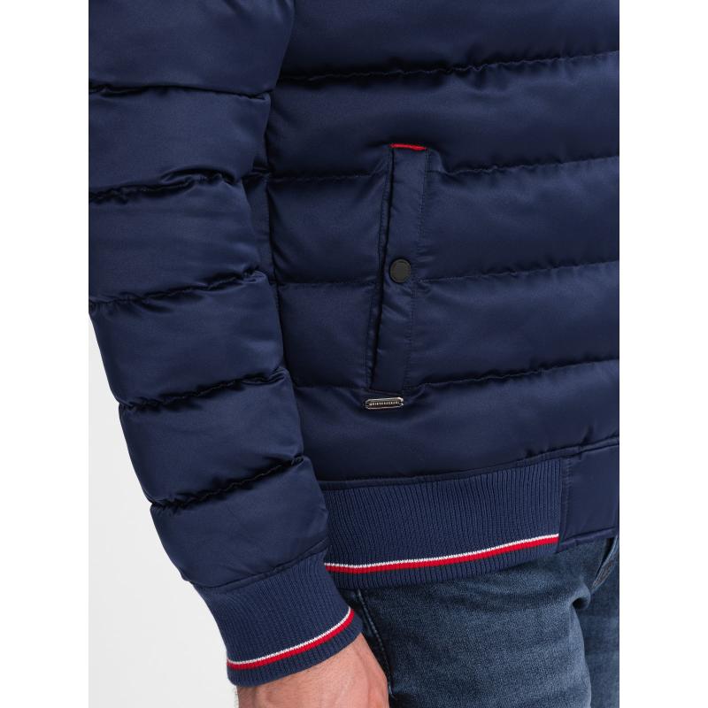 Pánska bunda bomber s manžetami V2 OM-JALP-22FW-007 tmavomodrá