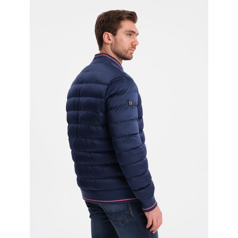 Pánska bunda bomber s manžetami V2 OM-JALP-22FW-007 tmavomodrá