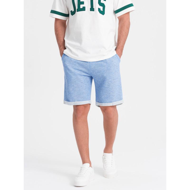 Pánské šortky LOOSE FIT z melanžové tkaniny světle modré