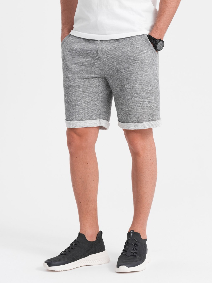 Pánské šortky LOOSE FIT z melanžové tkaniny šedé 