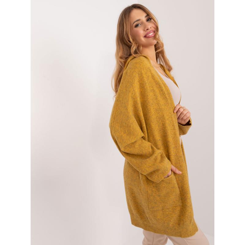 Női kapucnis kardigán sötétsárga