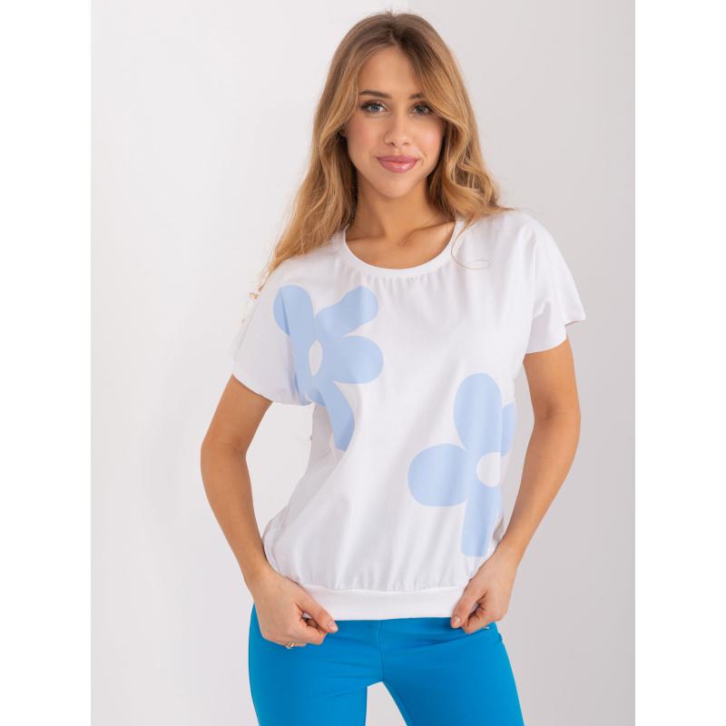 Női blúz virágos RUE PARIS fehér és világoskék