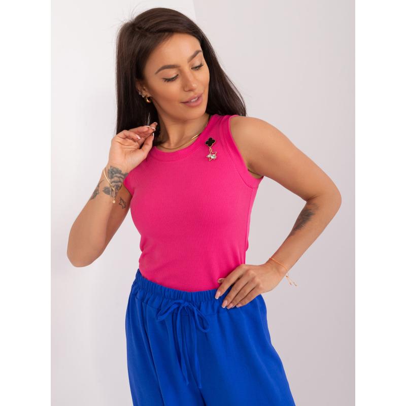 Dámský top s ozdobnou broží tmavě růžový 