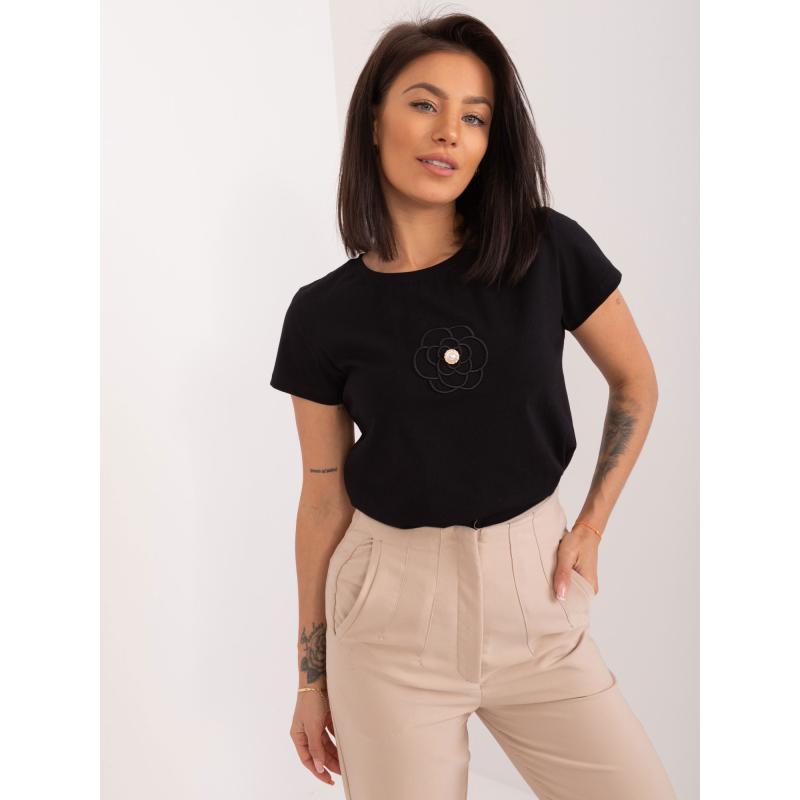 Női póló applikációkkal BASIC FEEL GOOD fekete