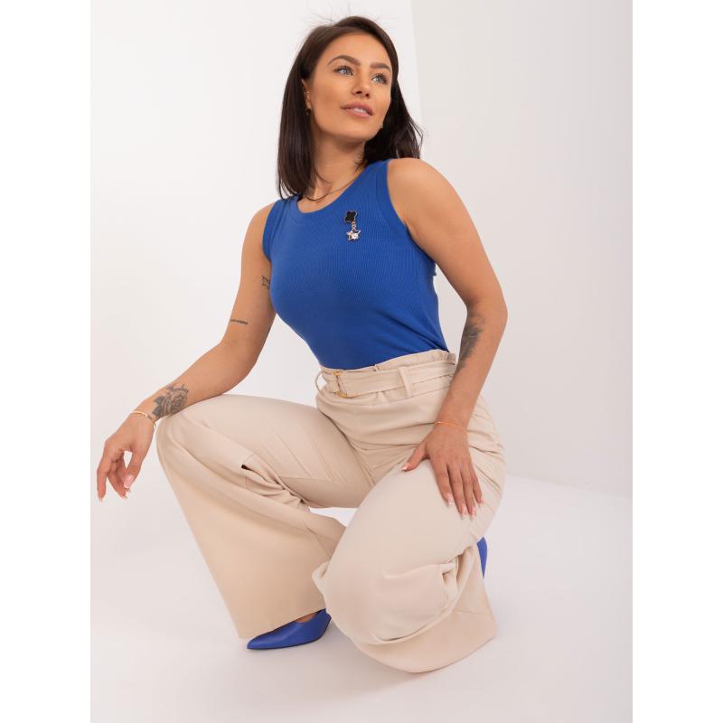 Női nadrág varrással és övvel RUE PARIS világos bézs színben