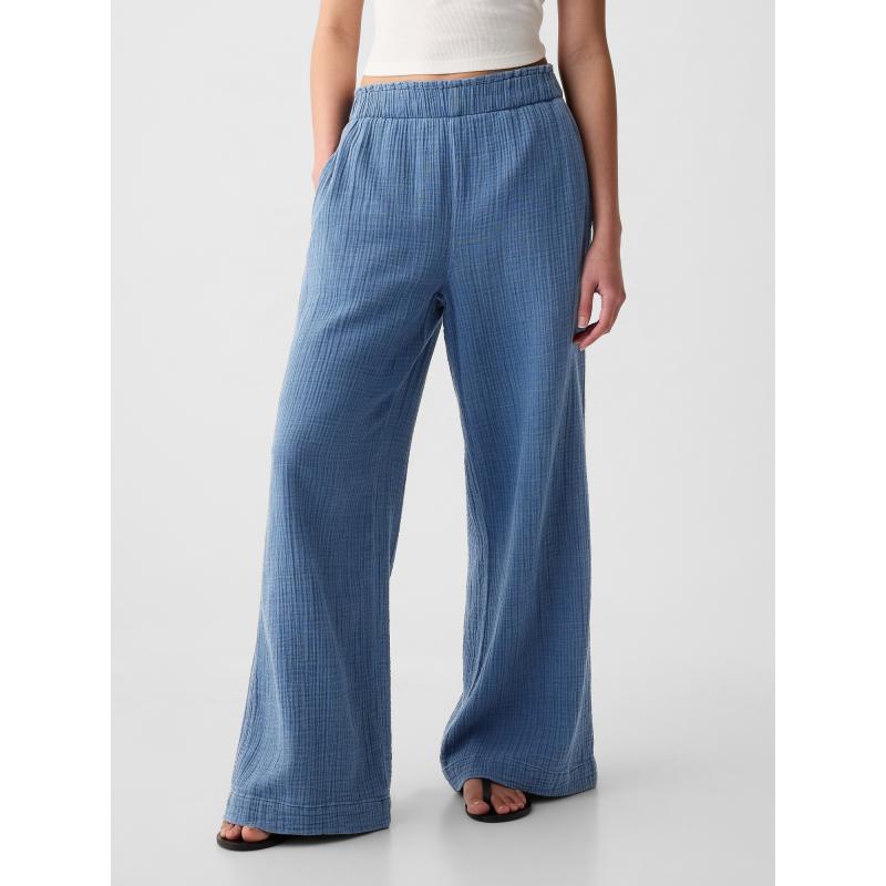 Mušelínové nohavice so širokými nohavicami