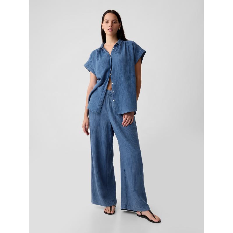 Mušelínové nohavice so širokými nohavicami