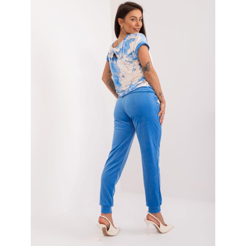 Dámský komplet květinový velurový RUE PARIS modrobéžový 