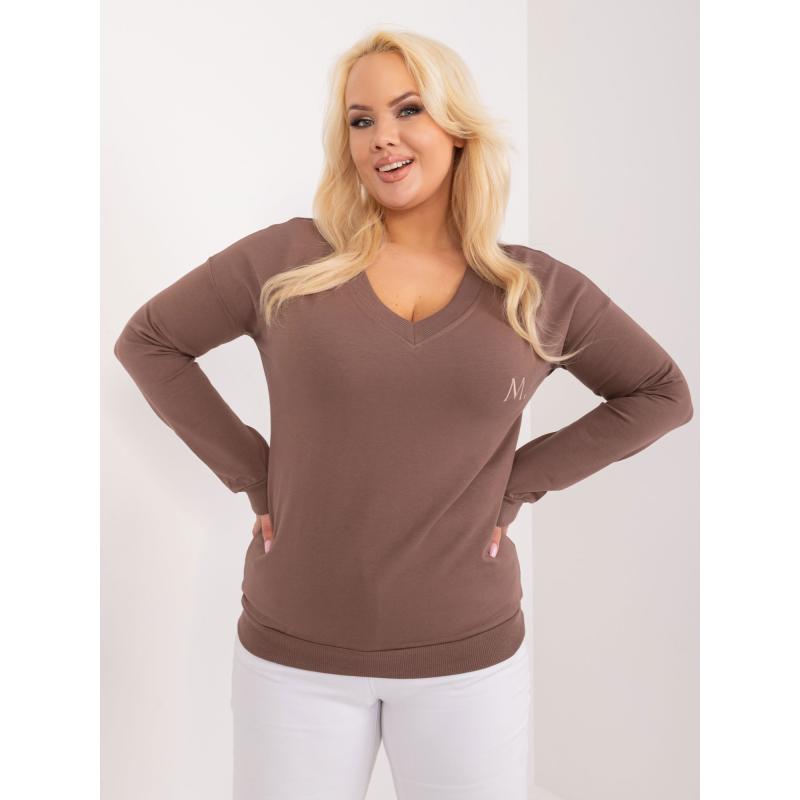 Női plus size V-nyakú blúz barna