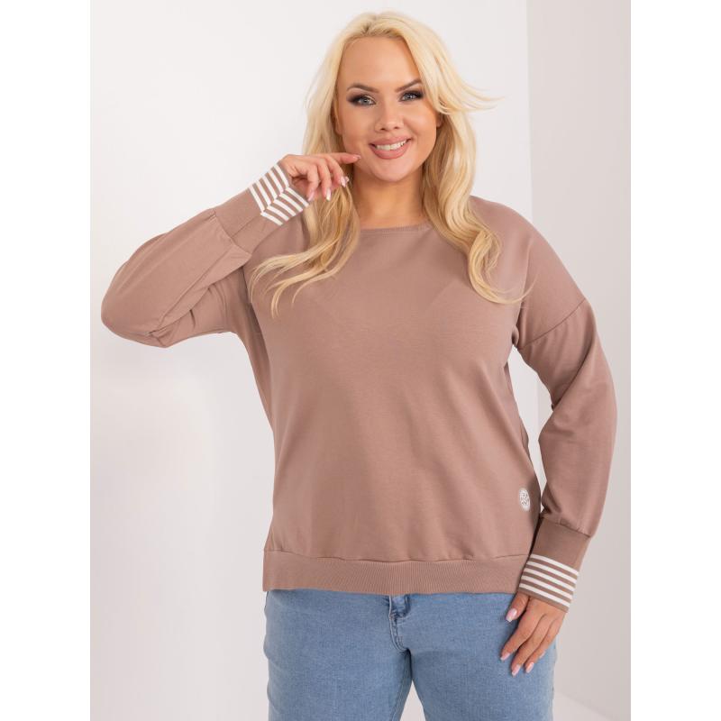 Női plus size blúz hasítékkal sötétbézs színben