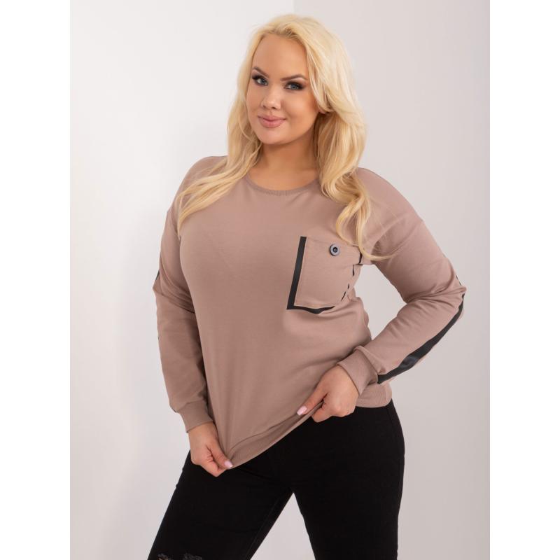 Dámská halenka plus size z bavlny tmavě béžová  