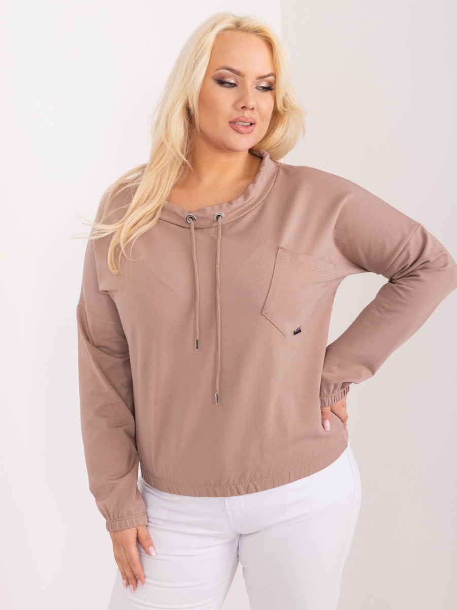 Női plus size blúz zsebbel világosbarna