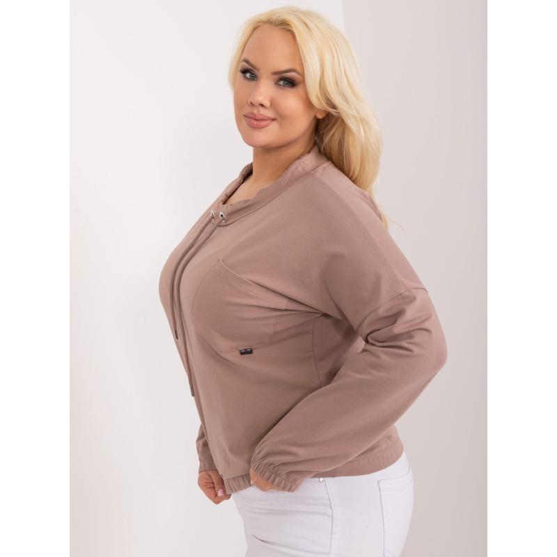 Női plus size blúz zsebbel világosbarna