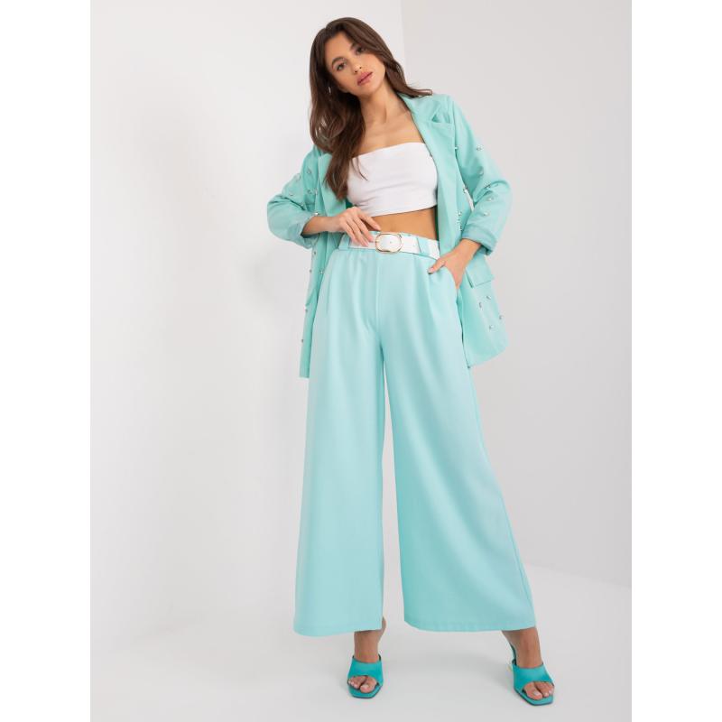 Női nadrág elasztikus derékkal mentazöld