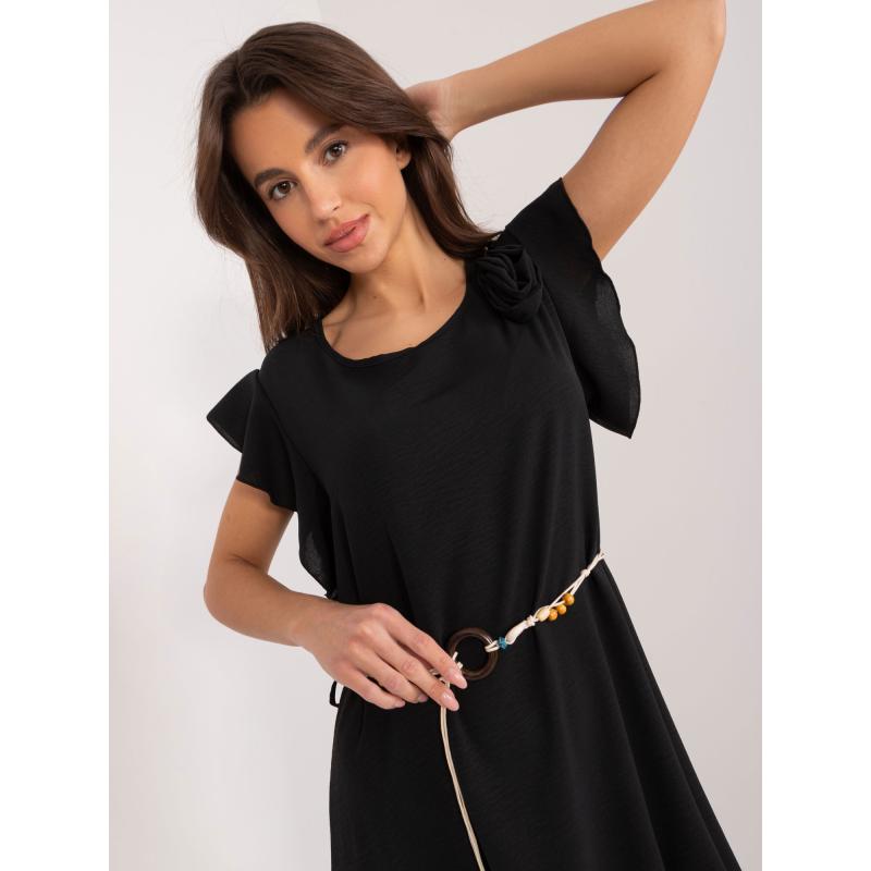 Dámské šaty s volánem a krátkými rukávy černé 