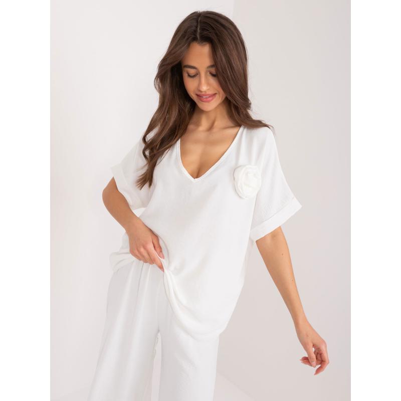 Dámská halenka oversize s výstřihem do V ecru 