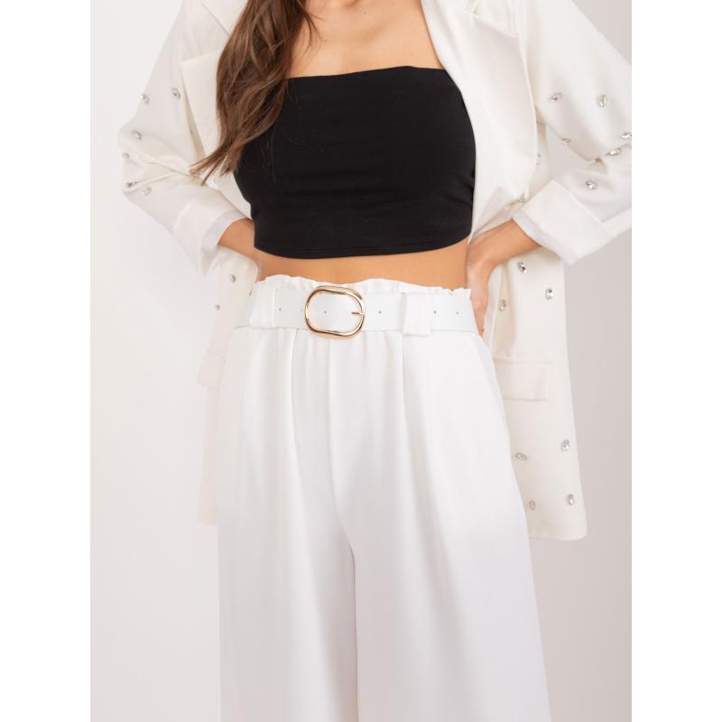 Dámské kalhoty se širokými nohavicemi ecru 