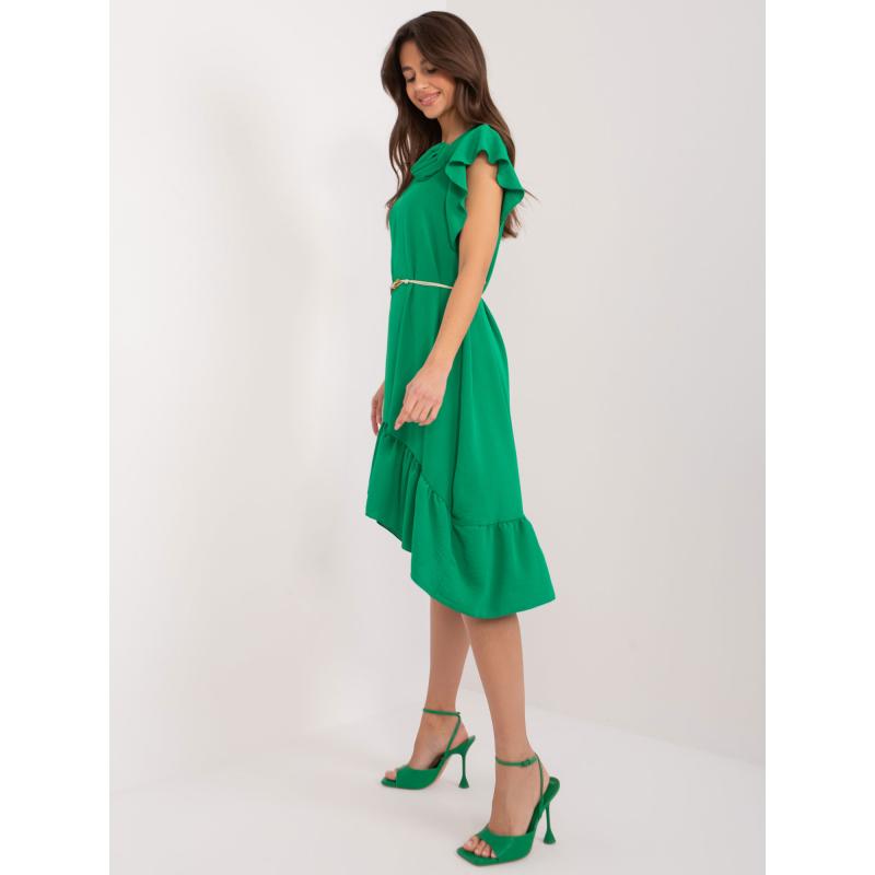 Dámské šaty s volánem a květinou zelené 