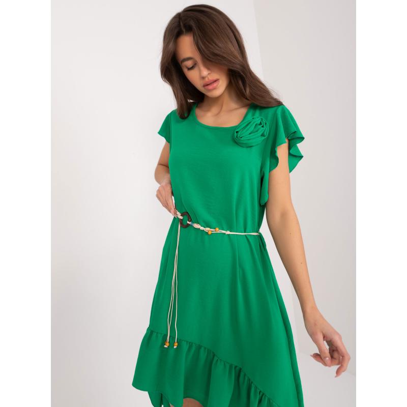 Dámské šaty s volánem a květinou zelené 