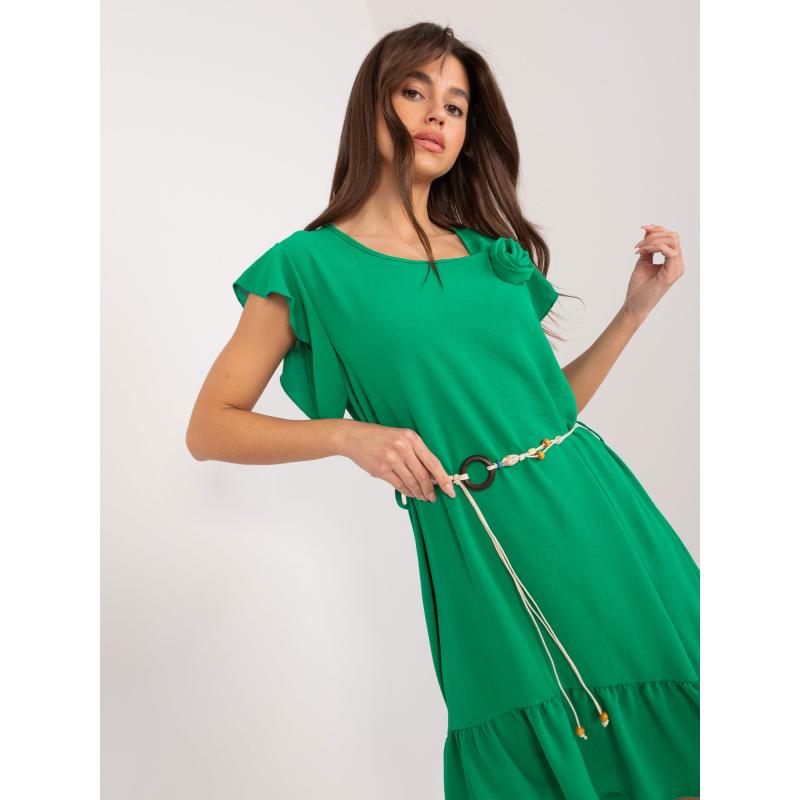 Dámské šaty s volánem a květinou zelené 