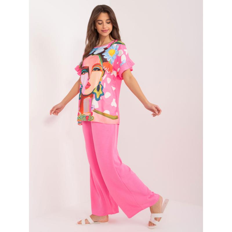 Dámský komplet s volánem růžový 