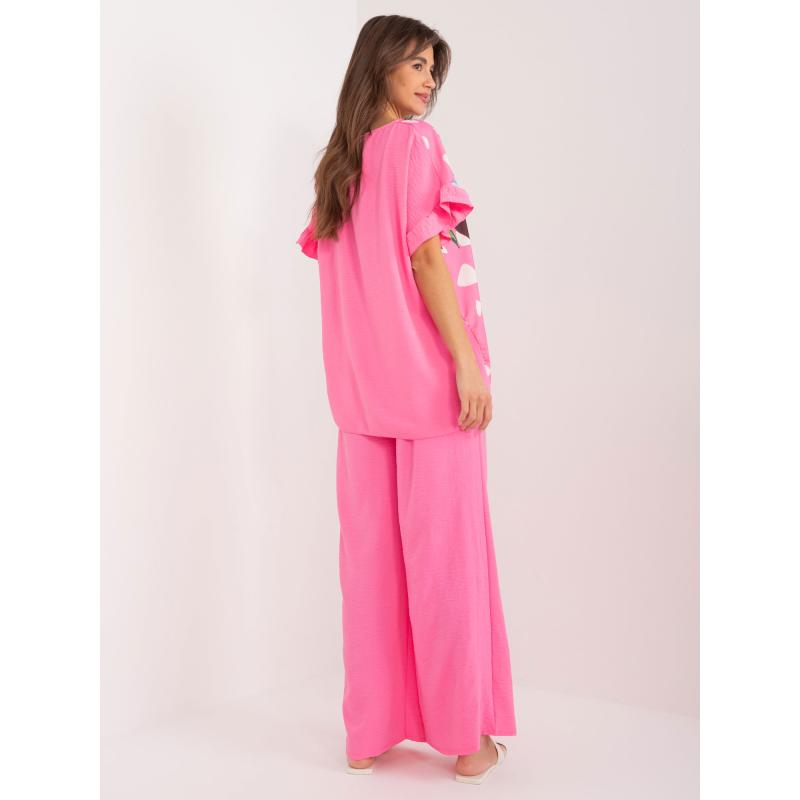 Dámský komplet s volánem růžový 