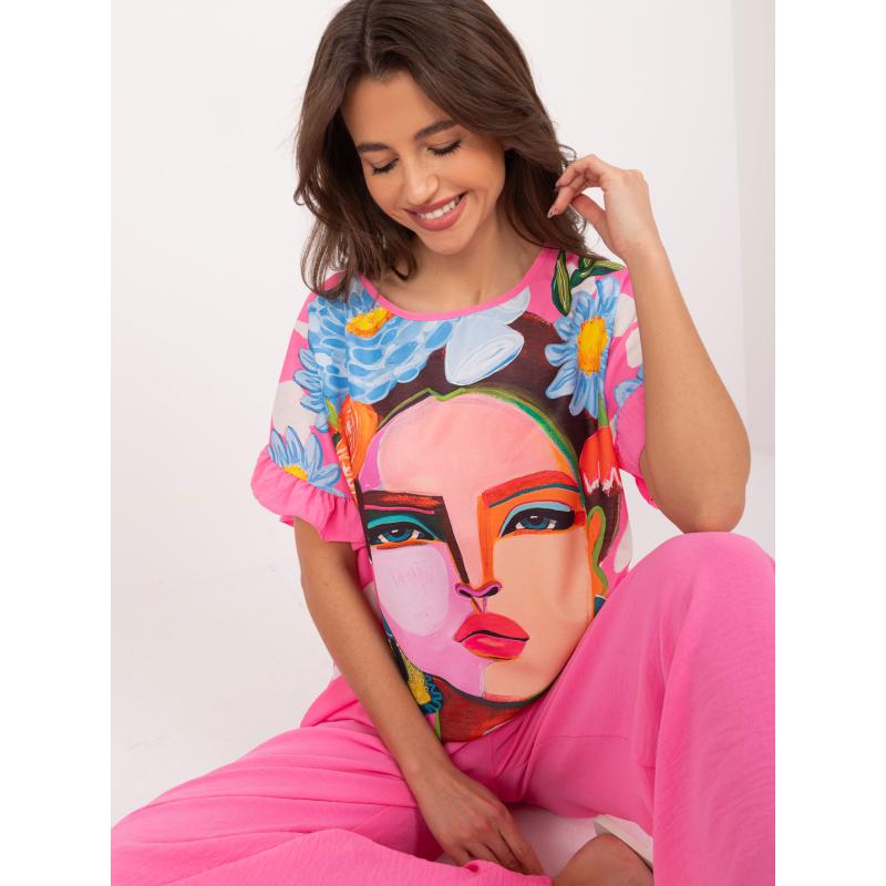 Dámský komplet s volánem růžový 