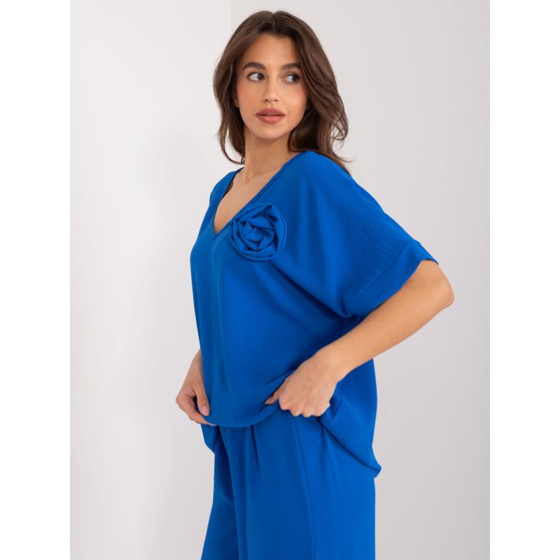 Dámská halenka s květinovým vzorem oversize kobaltová 