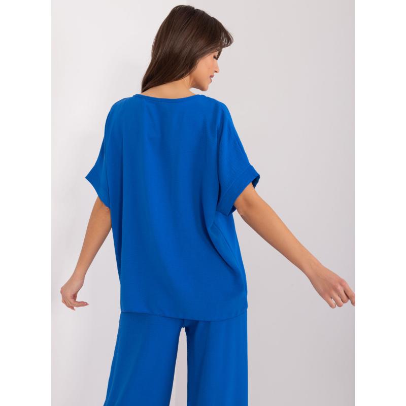 Dámská halenka s květinovým vzorem oversize kobaltová 