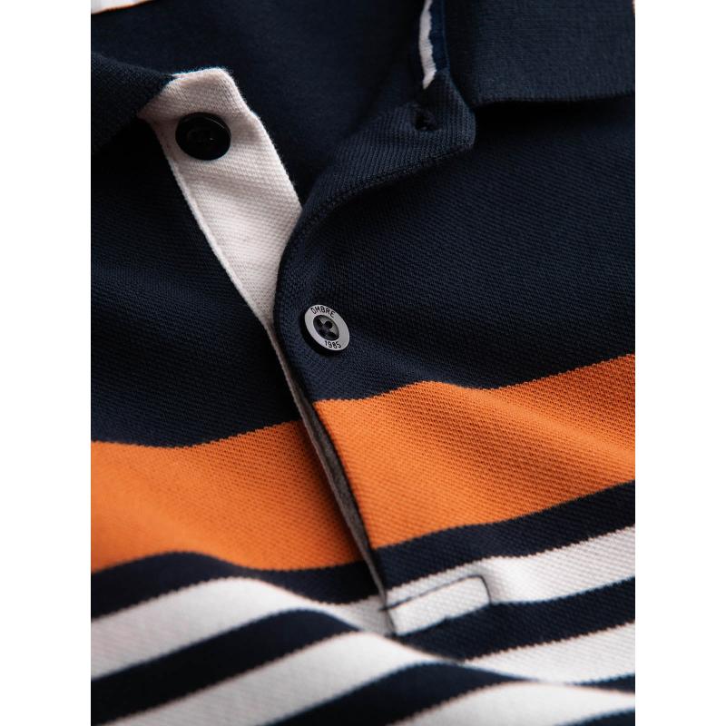 Férfi póló póló három színű csíkokkal sötétkék