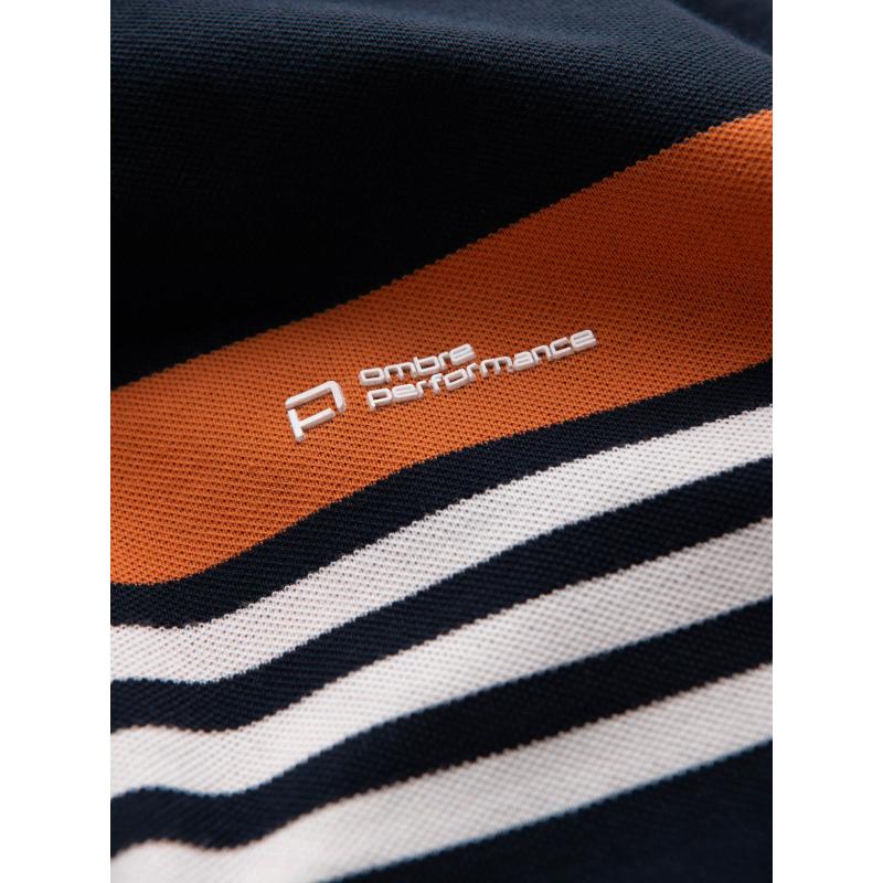 Férfi póló póló három színű csíkokkal sötétkék