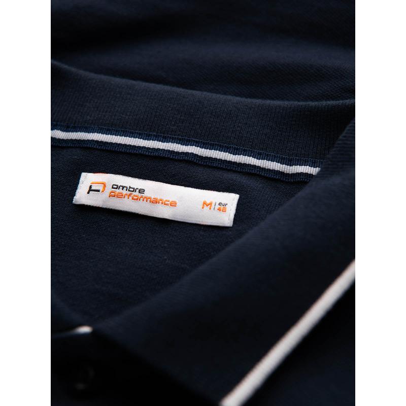 Férfi póló póló három színű csíkokkal sötétkék