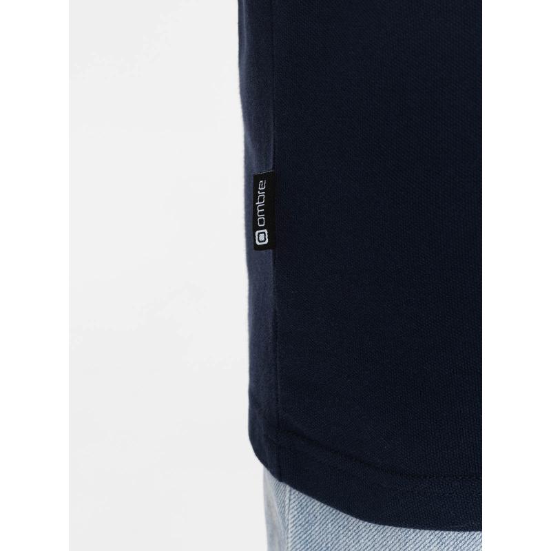 Férfi póló póló három színű csíkokkal sötétkék