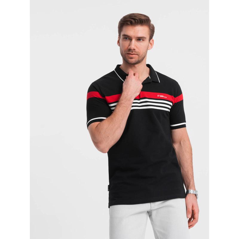 Pánska polokošeľa s trojfarebnými pruhmi čierna