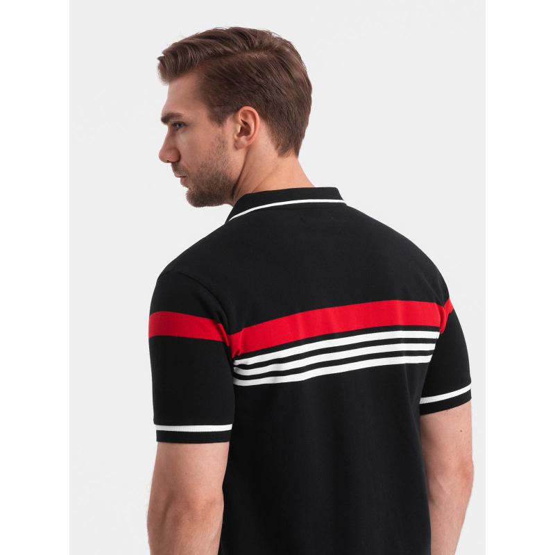 Pánska polokošeľa s trojfarebnými pruhmi čierna