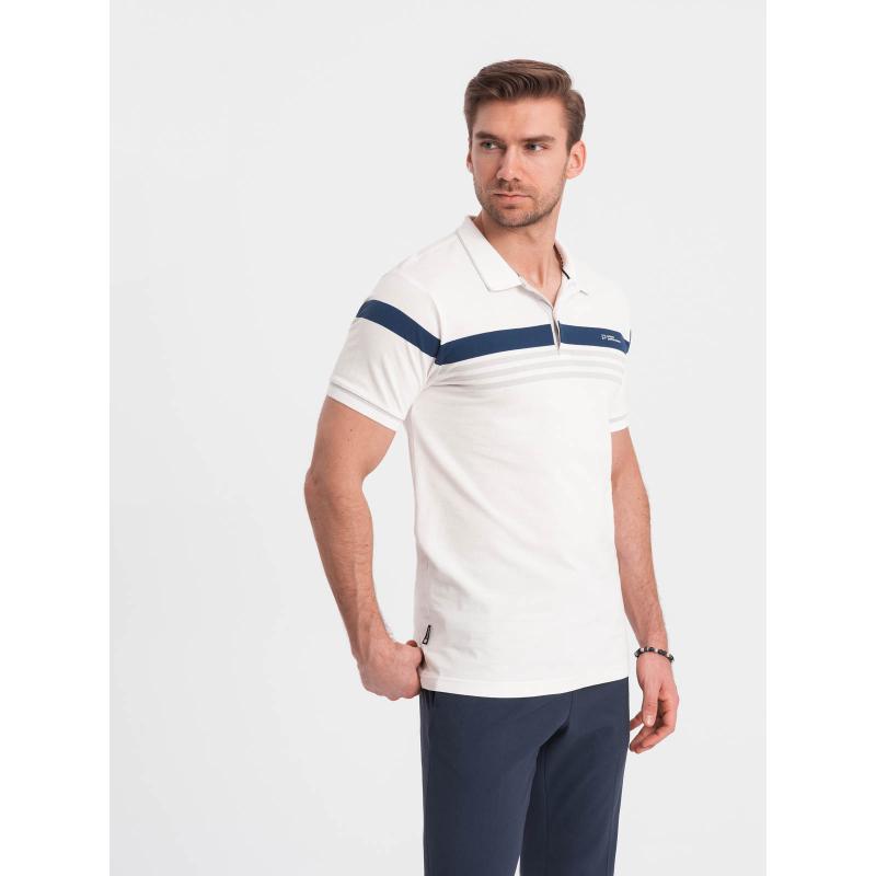 Férfi pólóing háromszínű csíkokkal fehér színben