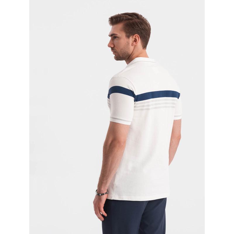 Férfi pólóing háromszínű csíkokkal fehér színben