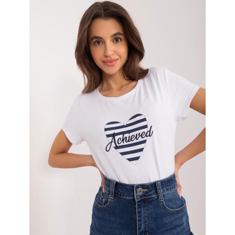 Dámské tričko BASIC FEEL GOOD s potiskem srdíček námořnicky modré a bílé 