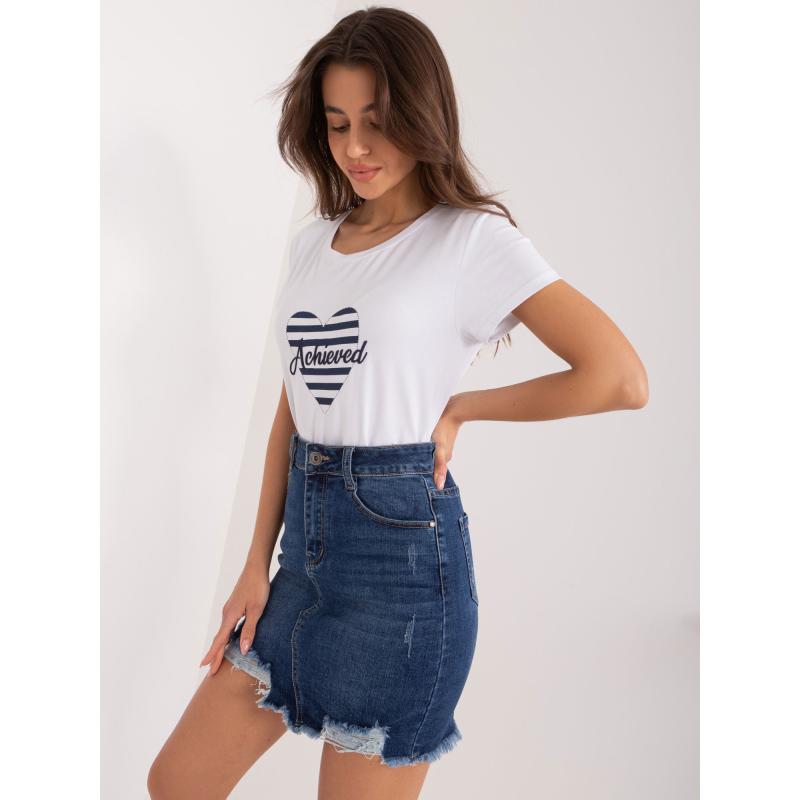 Dámské tričko BASIC FEEL GOOD s potiskem srdíček námořnicky modré a bílé 