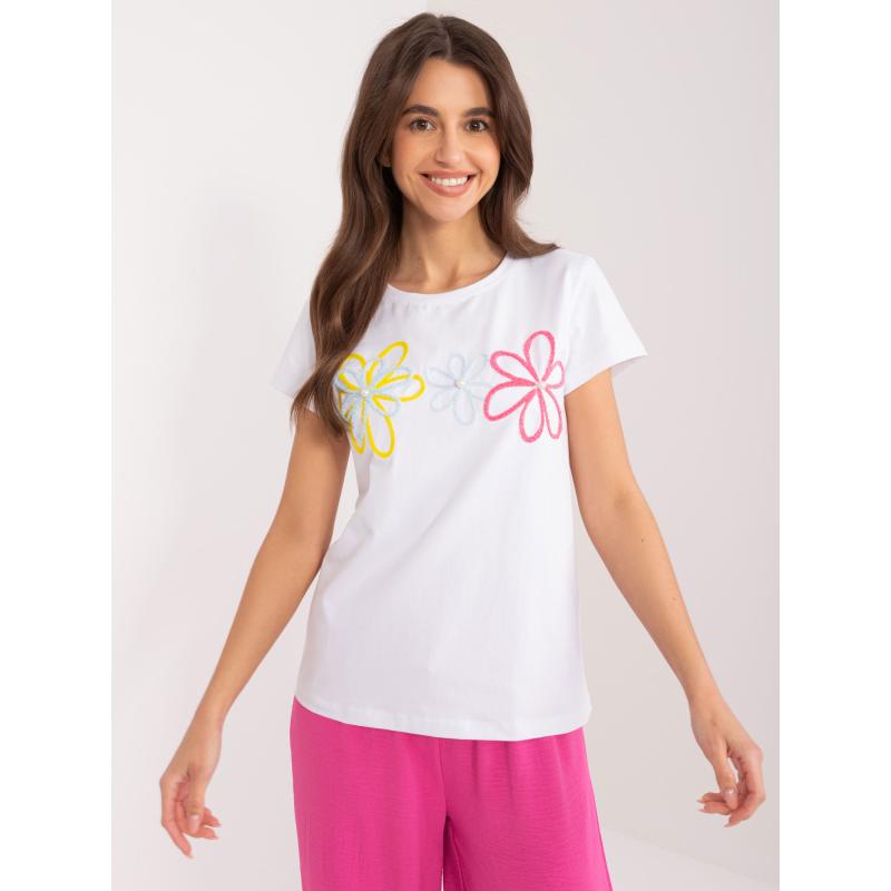 Dámské tričko s aplikací a perlami BASIC FEEL GOOD bílé 