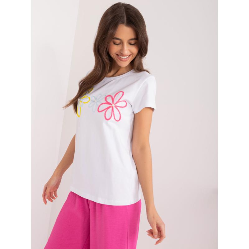 Dámské tričko s aplikací a perlami BASIC FEEL GOOD bílé 