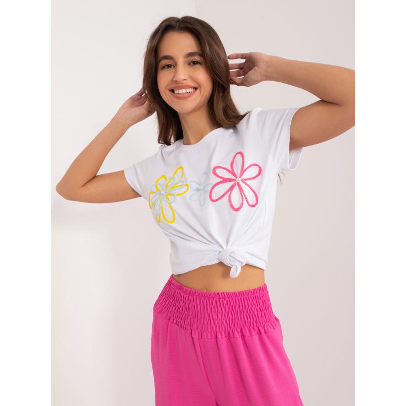 Dámské tričko s aplikací a perlami BASIC FEEL GOOD bílé 